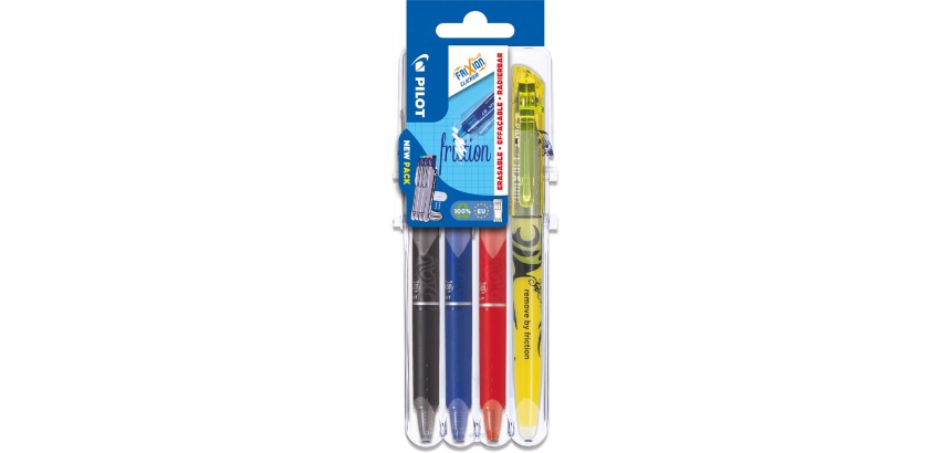 Pilot Roller Frixion Ball Clicker, Set 2 Go blister of 4 pieces: black, blue, red, and Light yellow