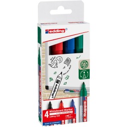 Edding marqueur pour tableaux blancs 360, couleurs assorties, blister de 4 pièces