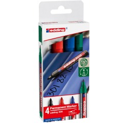 Edding marqueur permanent 300, couleurs assorties, blister de 4 pièces