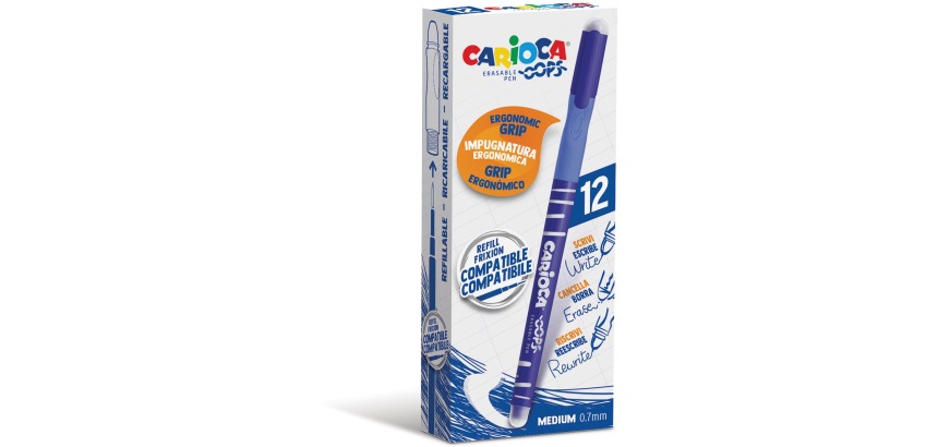 Carioca stylo bille Oops, medium, effaçable, boîte de 12 pièces, bleu
