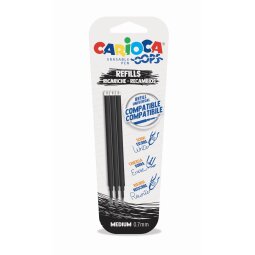 Carioca Oops recharge, medium, noir, blister de 3 pièces