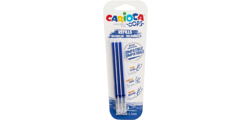 Carioca Oops navulling, medium, blauw, blister van 3 stuks