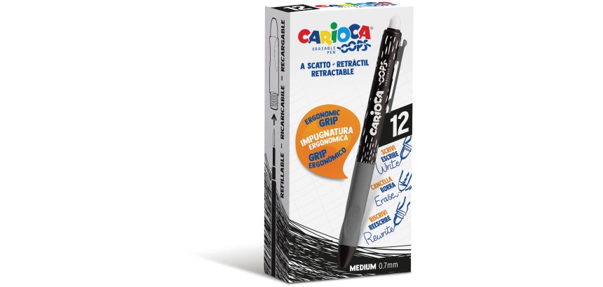 Carioca roller gel Oops, medium, effaçable, boîte de 12 pièces, noir