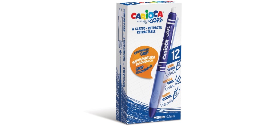 Carioca roller gel Oops, medium, effaçable, boîte de 12 pièces, bleu