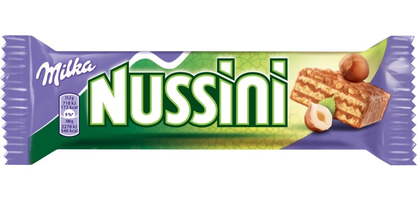 Milka Nussini milk chocolate and hazelnut bar, 31.5 g