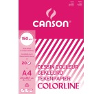 Canson Zeichenpapier Colorline, 150 g, Format 21 x 29,7 cm, A4, gemischte Farben, Block mit 20 Blättern