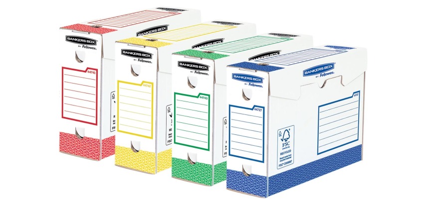 Bankers Box basic boîte archivage heavy duty, ft 9,5 x 24,5 x 33 cm, couleurs assorties, paquet 8 pièces