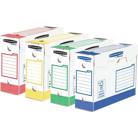 Bankers Box basic boîte archivage heavy duty, ft 9,5 x 24,5 x 33 cm, couleurs assorties, paquet 8 pièces