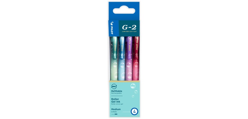 Pilot roller G-2 Bubble, moyen, couleurs assorties, étui de 4 pièces