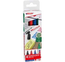 Edding marqueur permanent 400, couleurs assorties, blister de 4 pièces