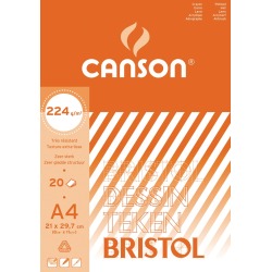 Canson papier à dessin Bristol, 224 g, ft 21 x 29,7 cm, A4, bloc de 20 feuilles