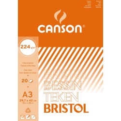 Canson tekenpapier Bristol, 224 g, ft 29,7 x 42 cm, A3, blok van 20 vel