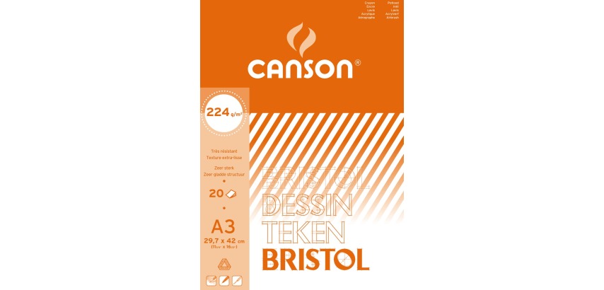 Canson Bristol drawing paper, 224 g, 29.7 x 42 cm, A3, pad of 20 sheets
