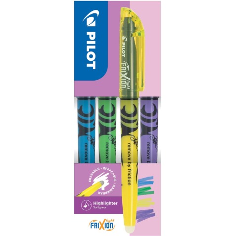 Pilot FriXion Light markeerstift, doos van 4 stuks: geel, violet, groen, blauw