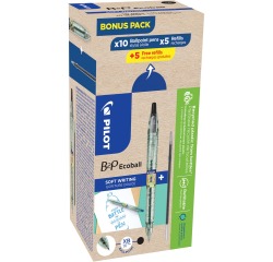 Pilot Ecoball B2P BeGreen stylo bille, large, noir, boîte de 10 pièces + 10 recharges