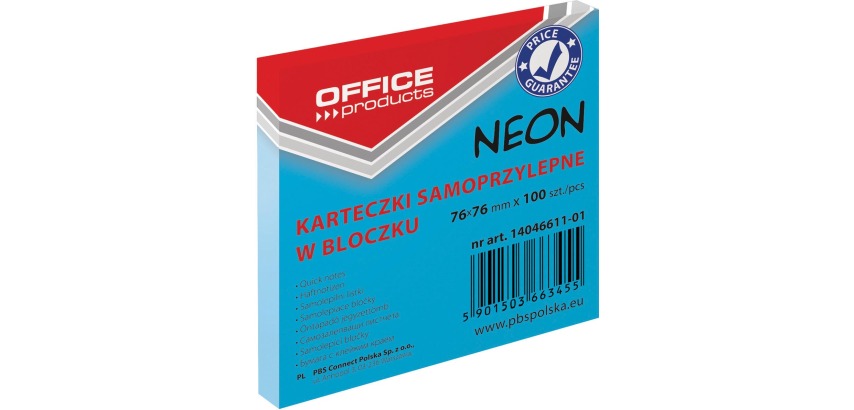 OFFICE products memoblok Neon, 76 x 76 mm, 100 vel, neonblauw