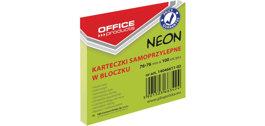 OFFICE products memo pad Neon, 76 x 76 mm, 100 sheets, neon green