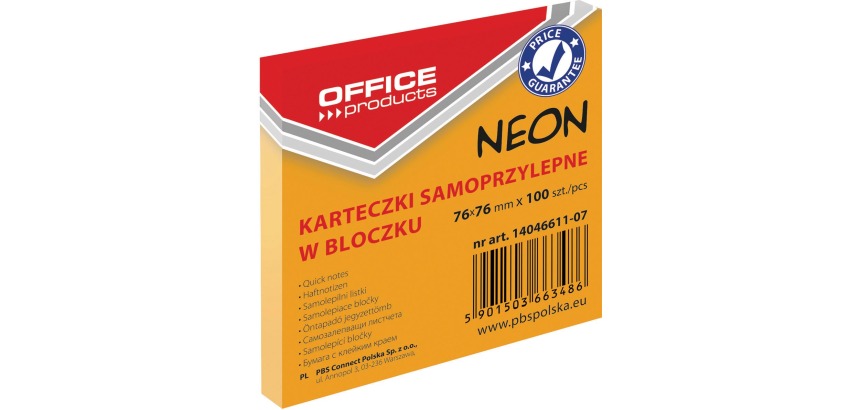 OFFICE products memoblok Neon, 76 x 76 mm, 100 vel, neonoranje