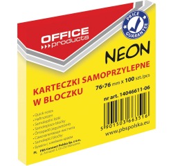 OFFICE products memoblok Neon, ft 76 x 76 mm, 100 vel, neongeel