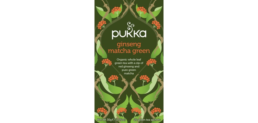 Pukka thé bio, Ginseng Matcha Green, paquet de 20 pièces
