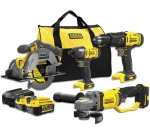 Stanley Fatmax perceuse et visseuse à percussion, scie circ., meuleuse d'angle 18V + 2 batteries +softbag