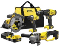 Stanley Fatmax perceuse et visseuse à percussion, scie circ., meuleuse d'angle 18V + 2 batteries +softbag