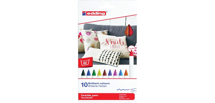 Edding feutre textile 4600, set de 10 stuks en couleurs assorties