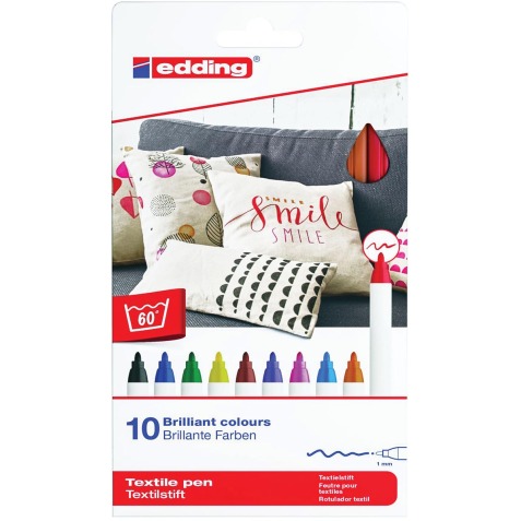 Edding textielpen 4600, set van 10 stuks in geassorteerde kleuren