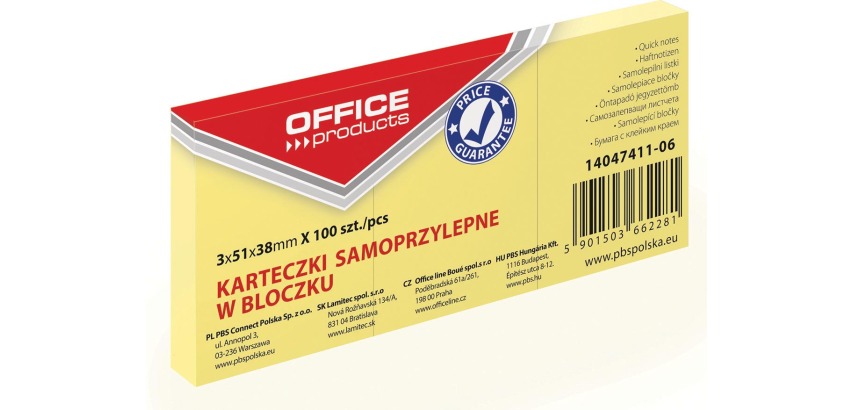 OFFICE products memo pad, 38 x 51 mm, 100 sheets, yellow