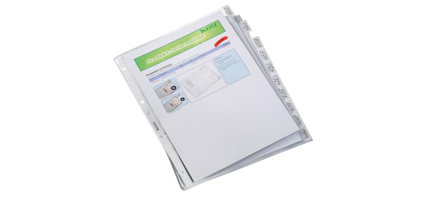 Leitz corner pocket A4 with tabs, made of solid PVC, pack of 10 pieces, 4-hole perforation