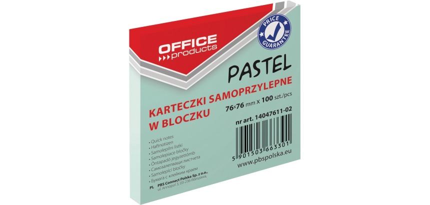 OFFICE products pastel memo block, 76 x 76 mm, 100 sheets, pastel green