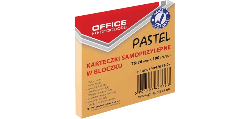 OFFICE products memo pad, Pastel, 76 x 76 mm, 100 sheets, pastel orange