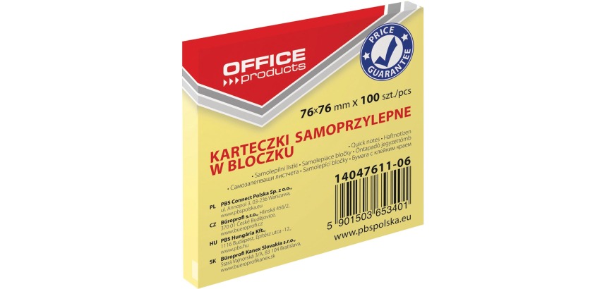OFFICE products memo pad, 76 x 76 mm, 100 sheets, yellow