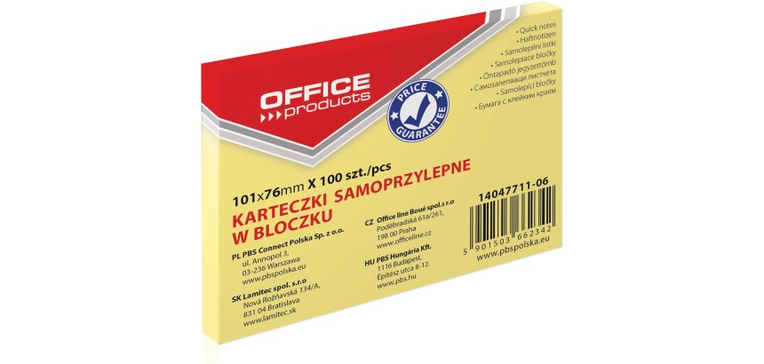 OFFICE products memo pad, 76 x 101 mm, 100 sheets, yellow