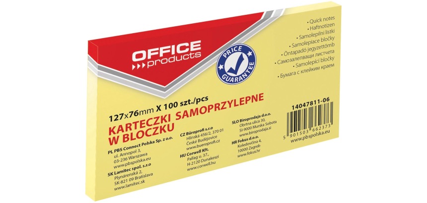 OFFICE products memoblok, 76 x 127 mm, 100 vel, geel