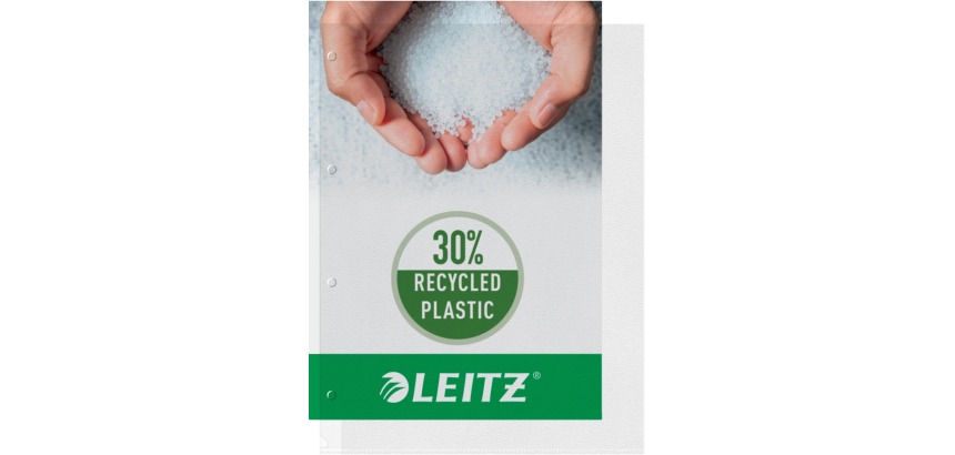 Pochette Leitz Premium A4, ouverture en haut et sur le côté gauche, 30 % de plastique recyclé, 100 pièces