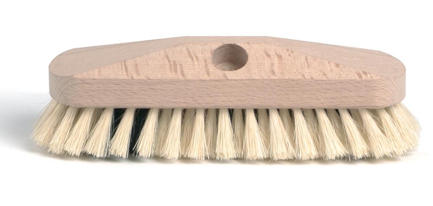 Brosse dure avec fibre tampico, en bois brut, 23 cm