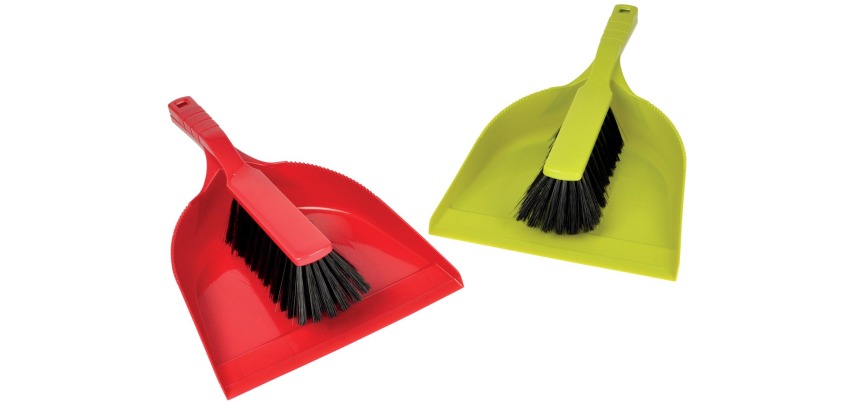 Plastic dustpan and brush in assorted colors