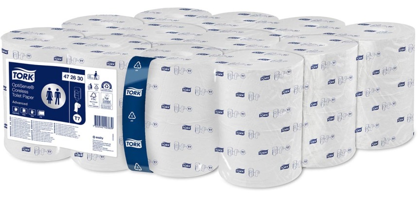 Tork Optiserve Coreless Toilet Paper, 2-ply, 820 sheets, T7 system, white, pack of 24 rolls