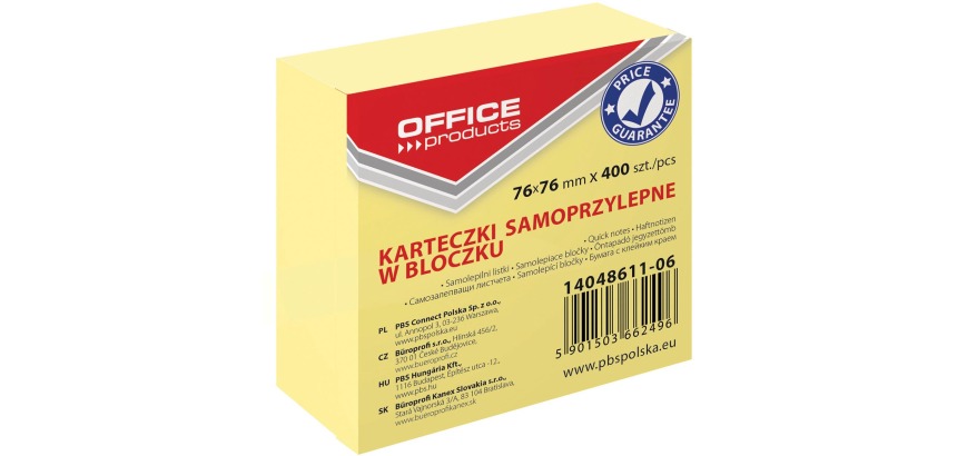 OFFICE products memoblok, 76 x 76 mm, 400 vel, geel