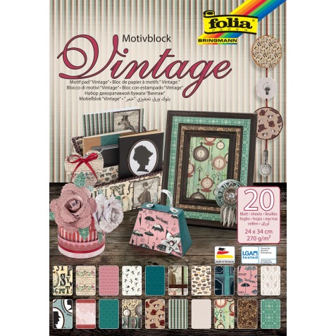 Folia motiefpapier Vintage II ft 24 x 34 cm, blok met 20 vel