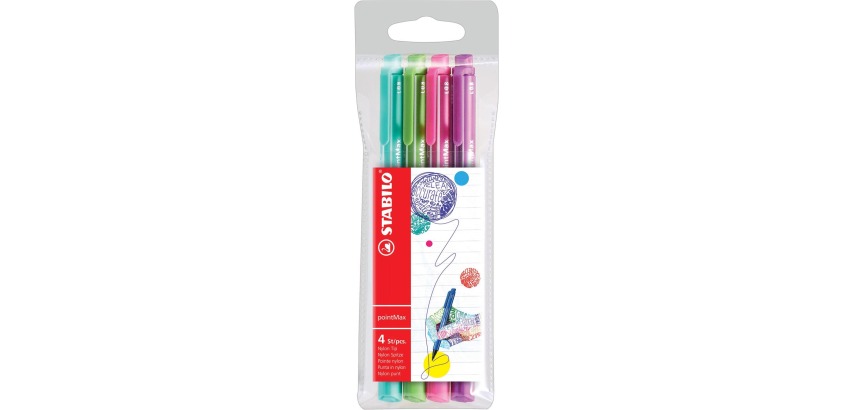 STABILO pointMax stylo feutre, étui de 4 pièces en couleurs assorties