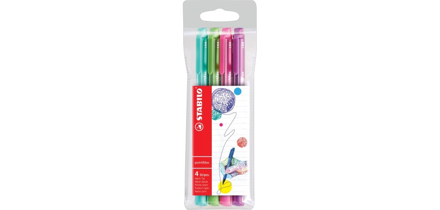 STABILO pointMax schrijfstift, 0,8 mm, etui van 4 stuks in geassorteerd fun kleuren