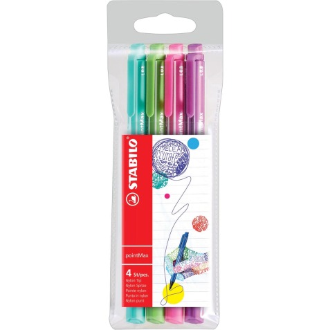 STABILO pointMax stylo feutre, étui de 4 pièces en couleurs assorties