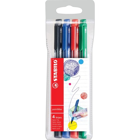 STABILO pointMax stylo feutre, étui de 4 pièces en couleurs classiques assorties