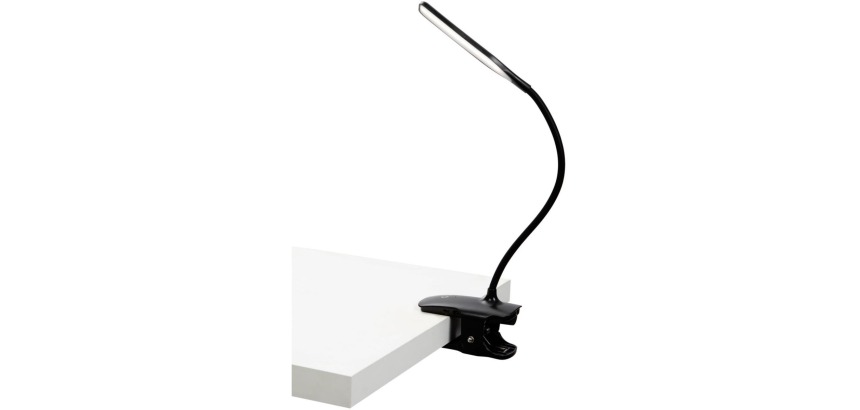 ALBA LED Cordless Clip LED Desk Lamp, with Clamp, Black