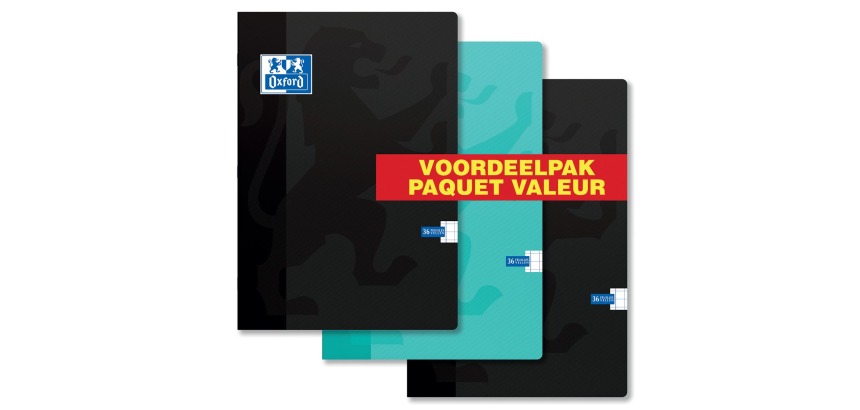 Cahier Oxford School A4 carreau 10x10mm 72 pages 80g assorti 3 pièces