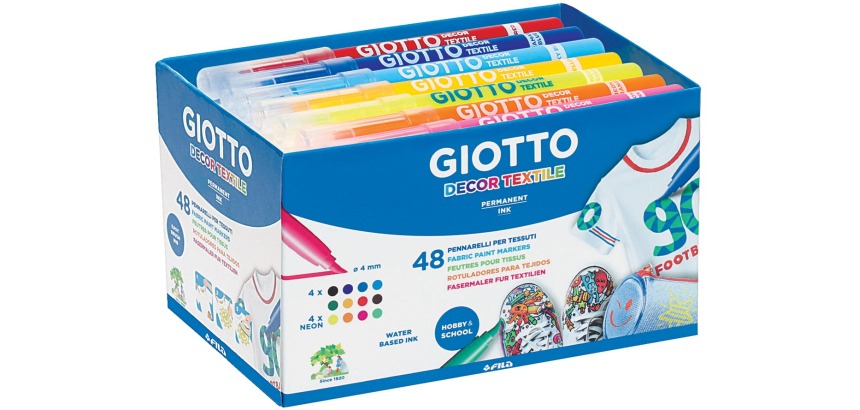 Giotto Decor Textile feutres textile, paquet d'école de 48 pièces en couleurs assorties