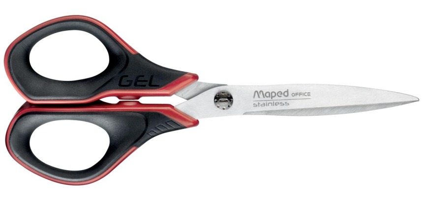 Maped schaar Advanced Softgel, ft 17 cm, rechts, scherpe punt, RVS, zwart/rood, blister van 1 stuk