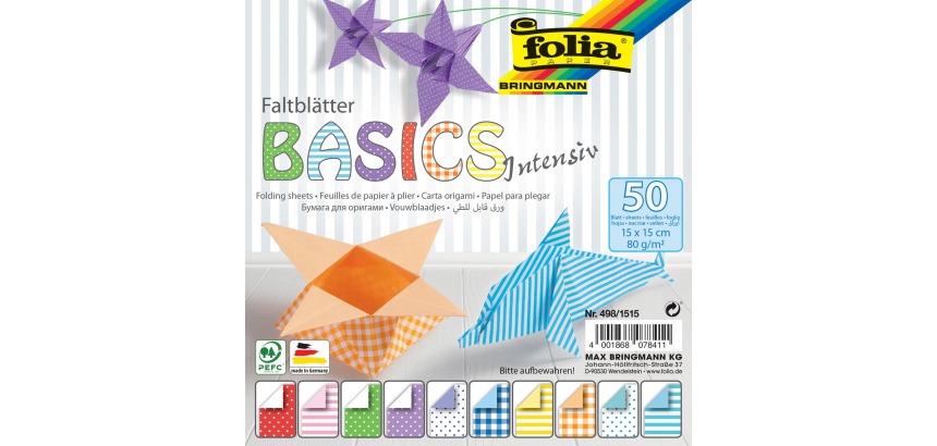 Origami paper sheets Basic Intensive, size 15 x 15 cm, pack of 50 sheets